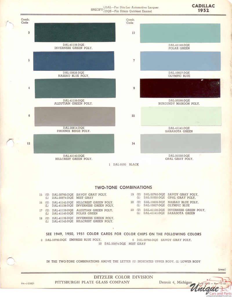 1952 Cadillac Paint Charts PPG 1